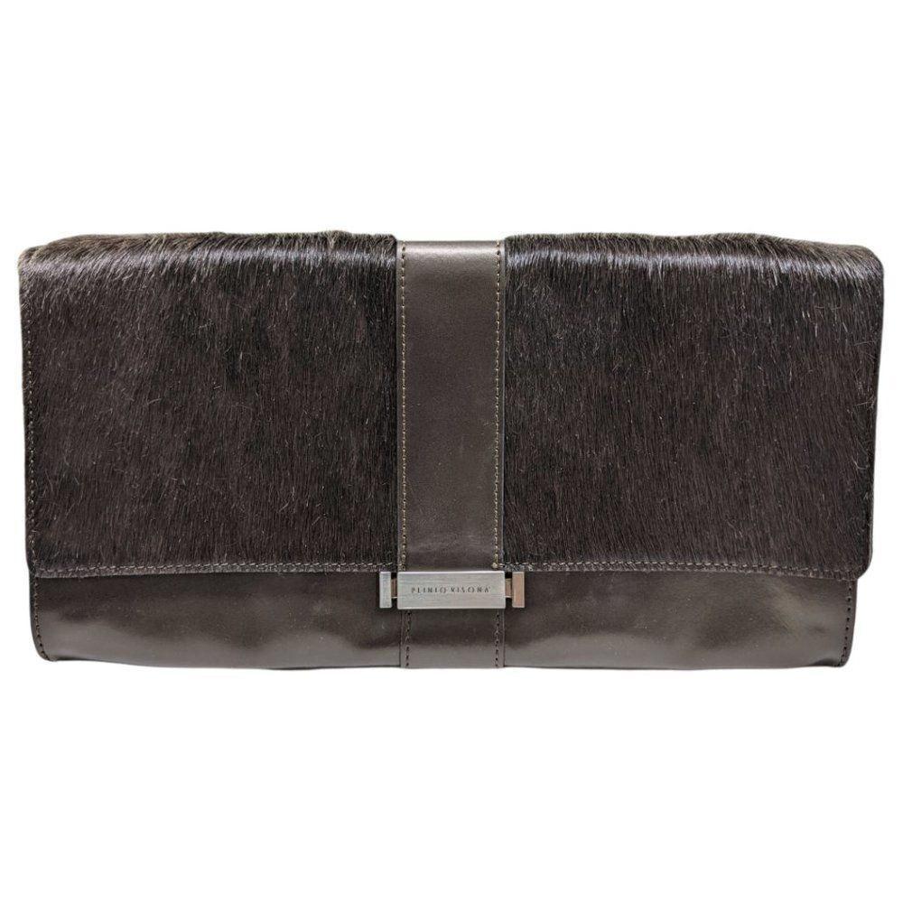 Plinio Visona’s Women's Italian Spazzolatto and Hair Calf Sleek Brown Clutch Bag